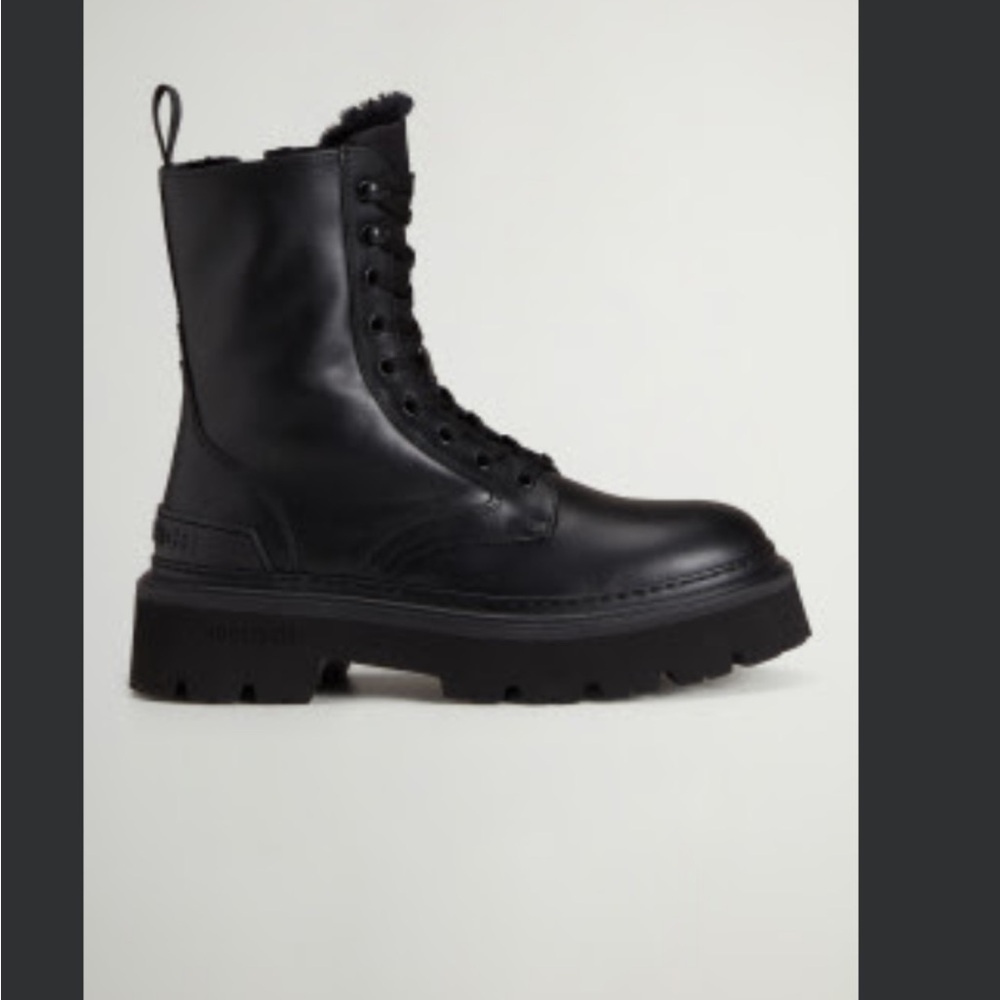 Woolrich Black Logger Combat Boots with Sheepskin Lining